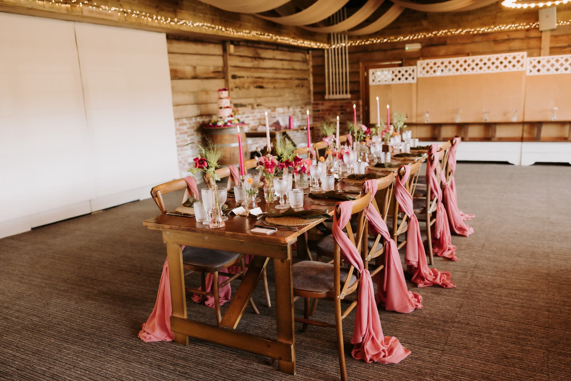 The Yard Barn dressed for dinner beneath the hessian sails